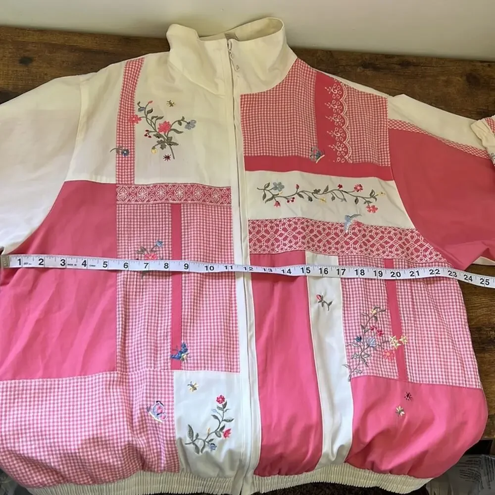 Vintage Koret Francisca Pink Flower Patchwork Zip Up Windbreaker Jacket - Picture 6 of 14